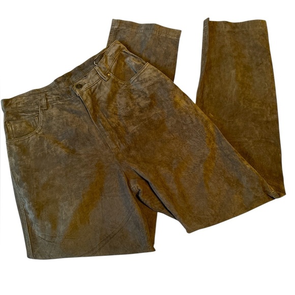 J. Khaki Pants - Green Suede Leather Pants High Waisted Soft Lined Womens Sz 8 Elevated Boho